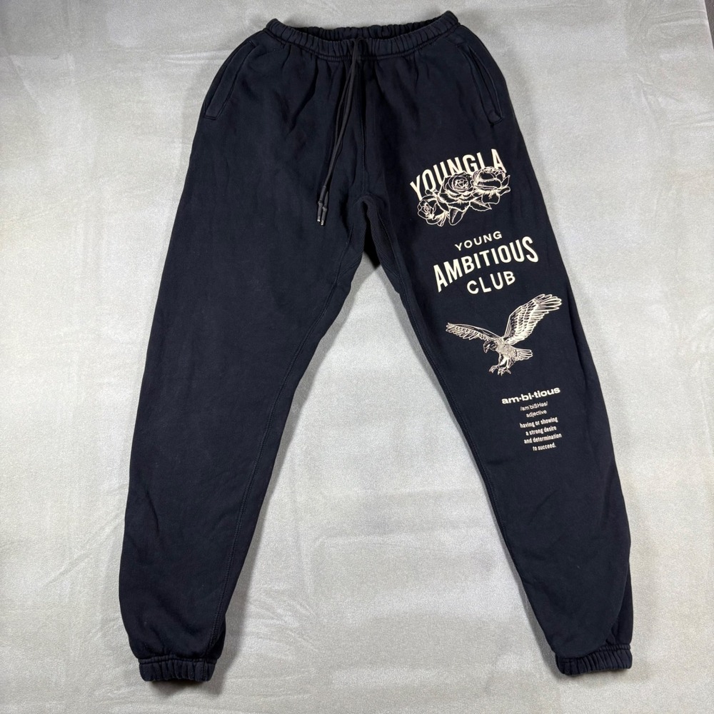 YoungLA Mens Young Ambitious Club Graphic Sweatpants Black Joggers 233 YLA1976 M